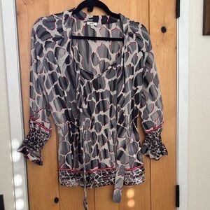 NICOLA Black and Gray Blouse with Red Highlights